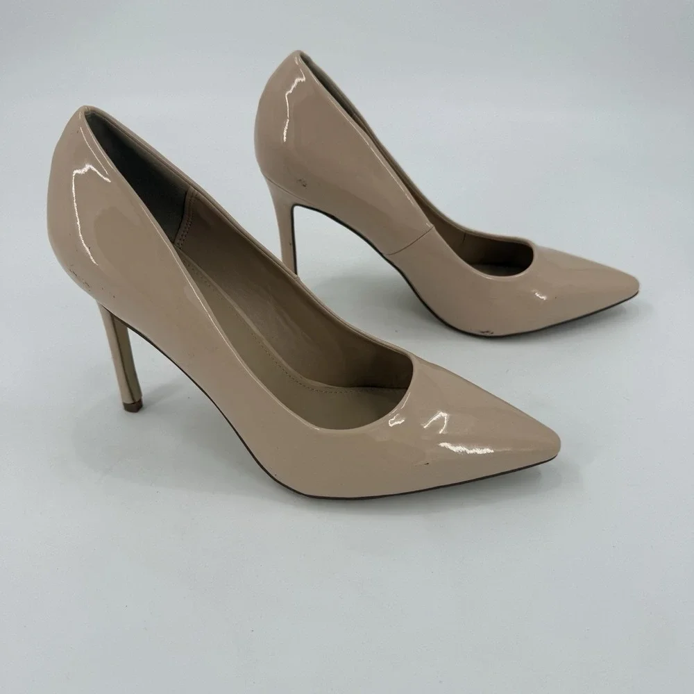 JustFab Lyssa Women's 9.5 Nude Patent Pointed Toe Stiletto Pumps Heels